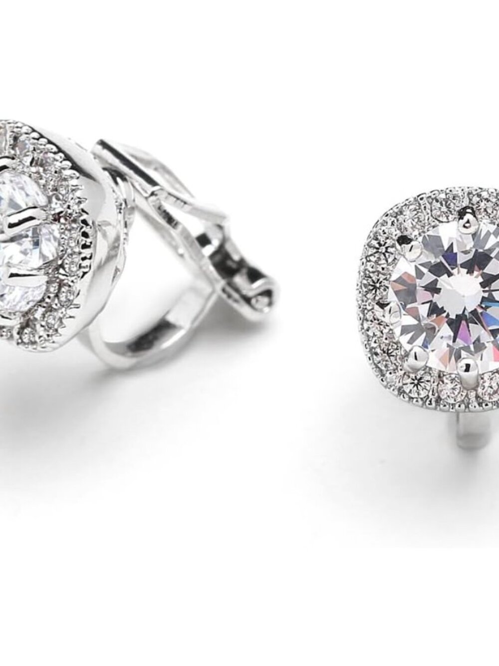 Cubic Zirconia Crystal Clip-On Earrings, 10mm CZ Stud for Brides, Birthday Gift